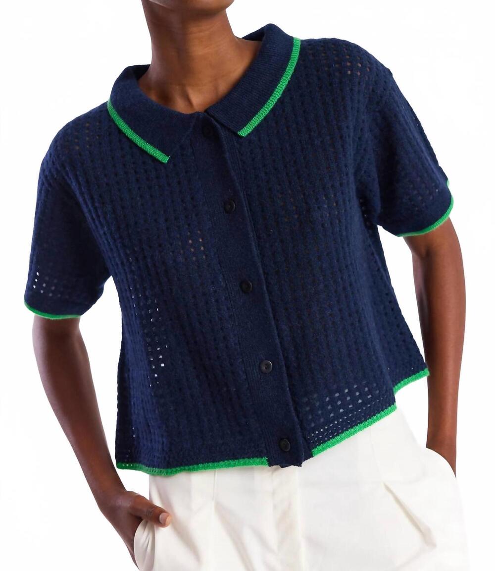 NEW BRODIE CASHMERE short sleeve jacket in navy/spring green